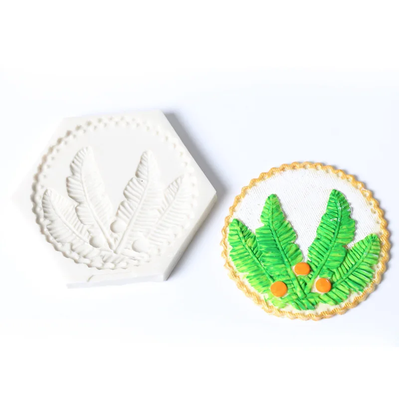 

feather leaves pattern silicone mold fondant chocolate cake decorating tools, White