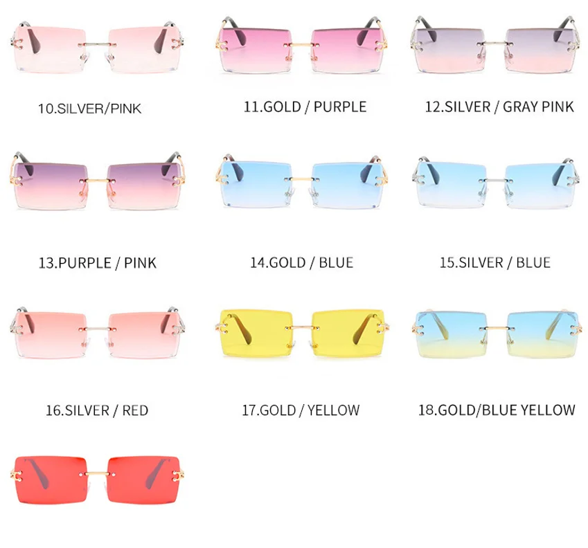 

Promotion sales cheap frameless trimmed small square fashion sunglasses S31274 small cheap clear square glasses, As picture
