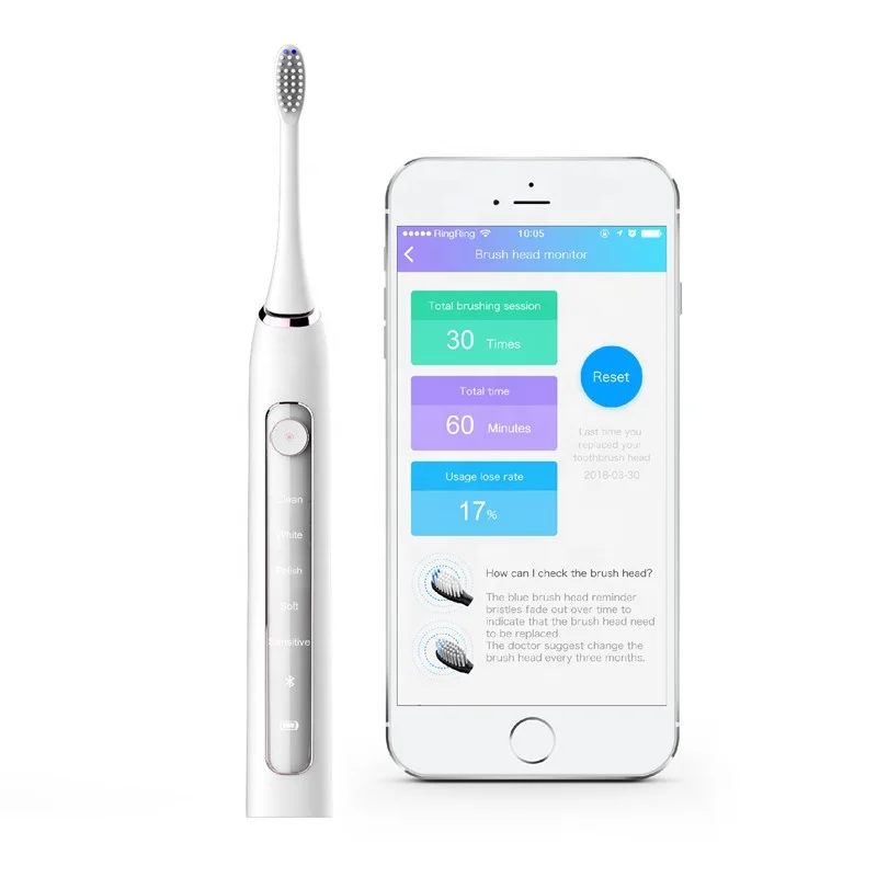 
ShenZhen Factory IPX7 Waterproof recharger electronic sonic toothbrush With APP ISO & Android 