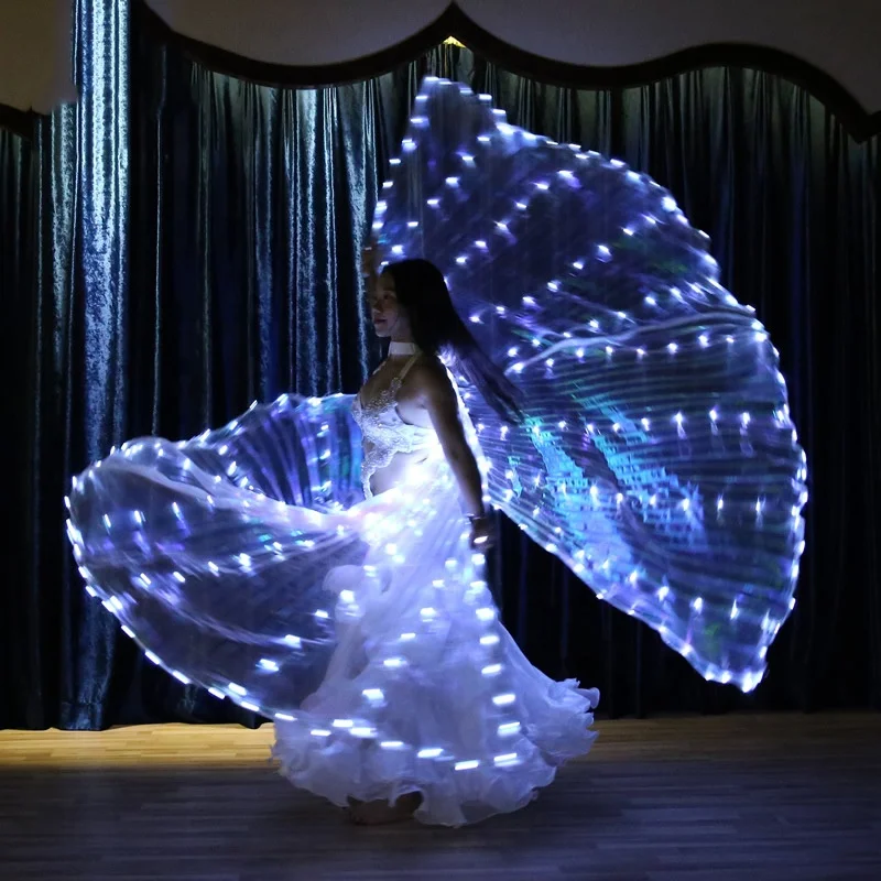 

Popular 360 Degrees 382 LED Lights Isis Wings For Stage Performance Belly Dance Wear, Transparent gold white bright red, sapphire blue yellow green purple