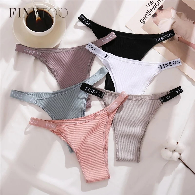 

FINETOO Women G-String Cotton Thongs Sexy T-Back Panties Female Underwear Fashion Letter Panties Girls Underwear Lingerie 2021