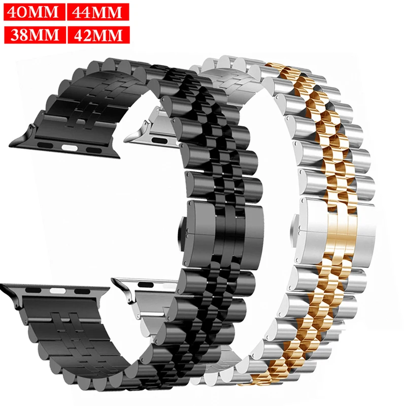 

New luxury stainless steel metal 5link watch strap for apple watch SE 6 5 Bracelet Wristband Belt watch band, Silver/black/gold/rose gold/pink/blue
