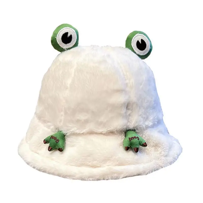 

Thick Bucket Hat Cute Frog Animal Hat Super Soft Warm Fuzzy Bucket Hat With Fur Lining