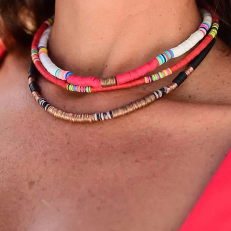 

Handmade Necklace Fashion Soft Pottery Choker Necklace For Women Bohemian Adjustable Colorful Clay Collar Necklace Gift(KNK5305), Same as the picture