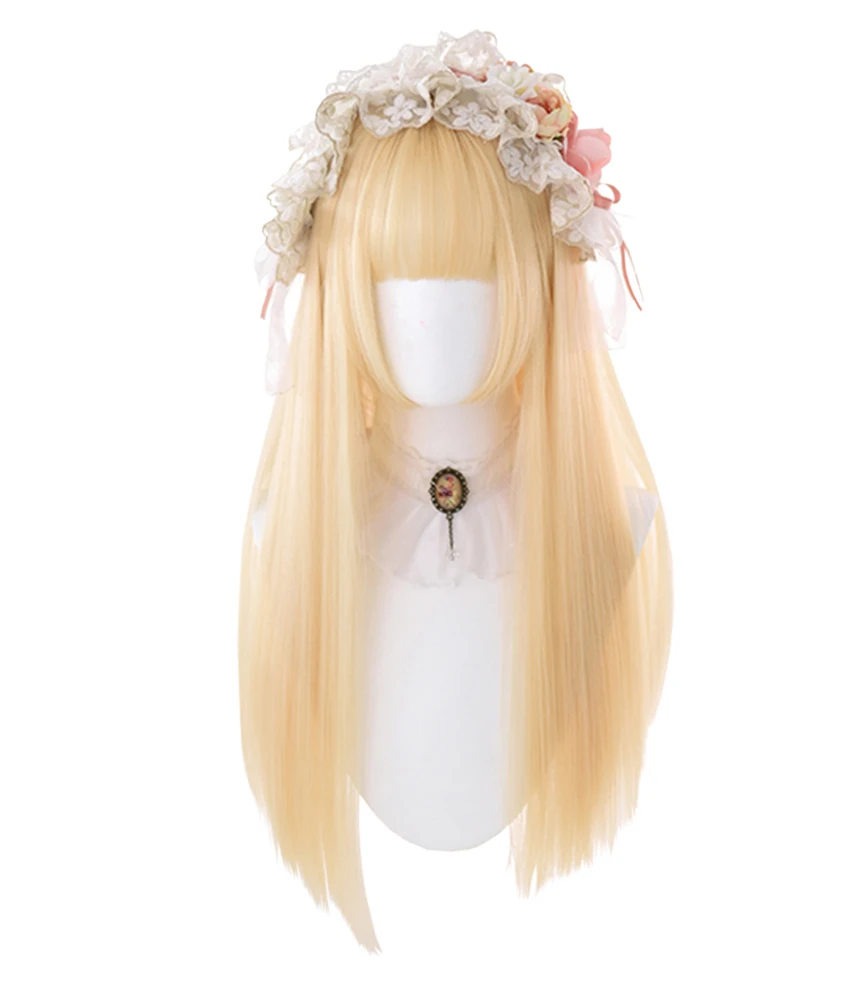 

Light Golden Curly Straight Hair 22 INCH Cute Harajuku Princess Lolita Sweet High Temperature Silk Cosplay Party COS Wig, Pic showed