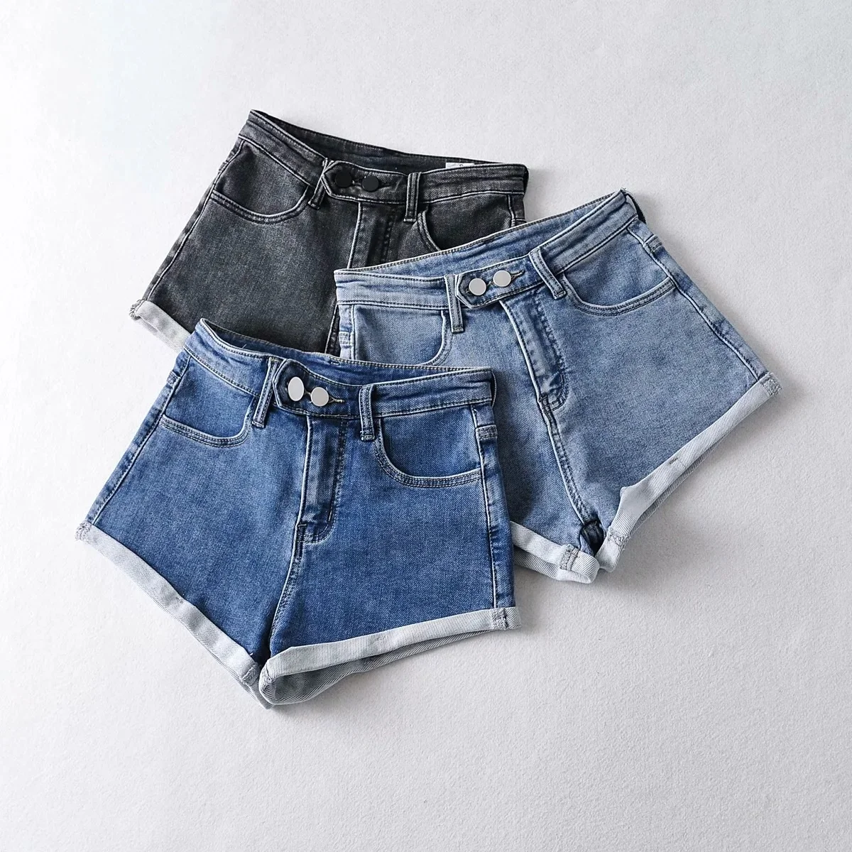 

B64119A 2021 new summer high-waisted loose wide-leg pants fashion jeans shorts, Black/dark blue/light blue