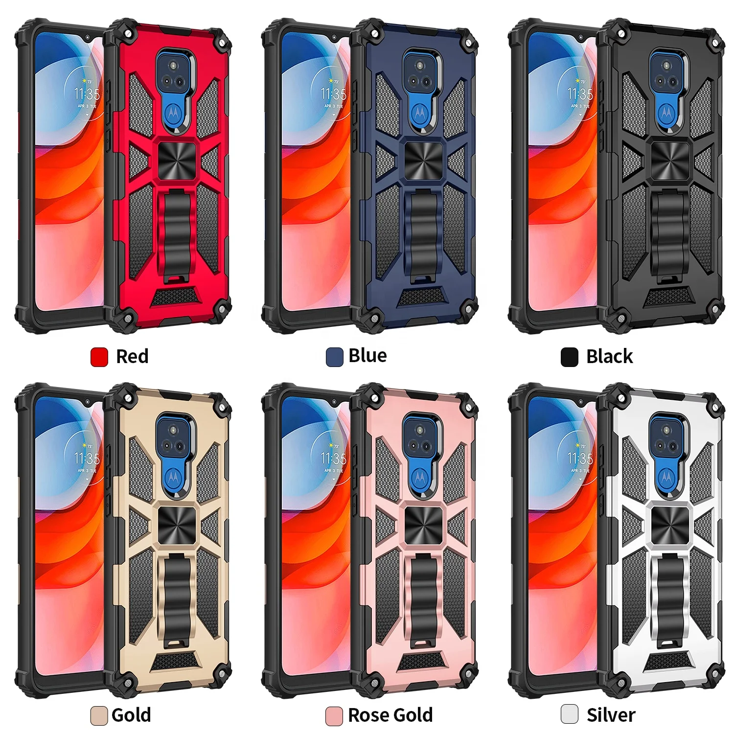 

Heavy Duty 2 in 1 Hybrid Phone Case Kickstand TPU PC Protective Phone Cover Case For Motorola G Play 2021, Multi-color, can be customized