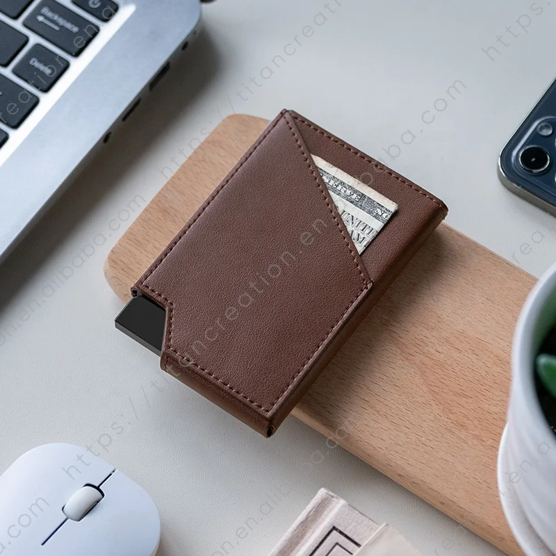 

TILONSTAR Men's Leather Wallet RFID Blocking Aluminum Pop Up Credit Card Holder