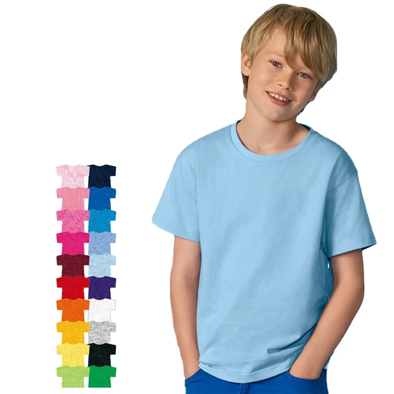 

100% Cotton kid 180gsm colorful plus size short sleeve oem logo blank plain custom logo unisex children kids t-shirt, 20 colors