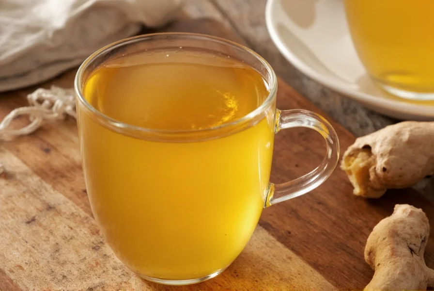 Fresh ginger slices simmering in a small pot of water