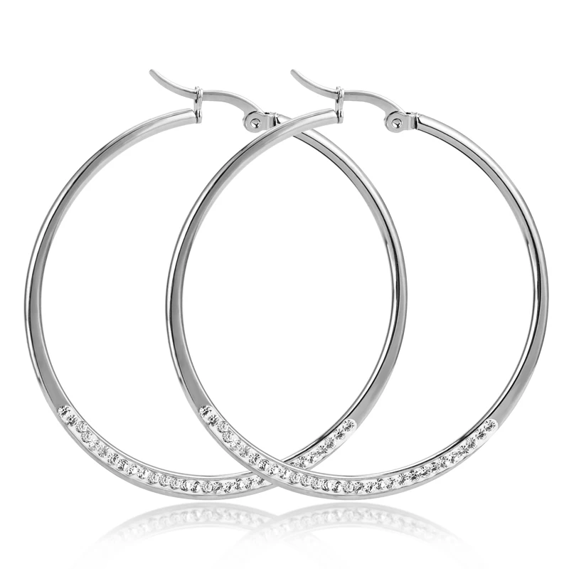 

Trendy Hoop Circle Earring With Crystal Large Trendy 18K Gold Plated Jewelry For Women