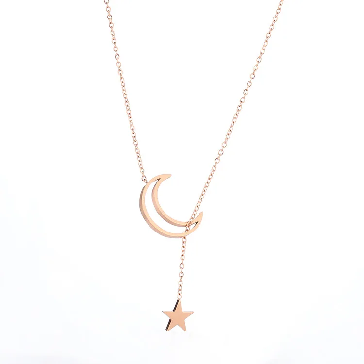 

Factory Wholesale Dainty Rose Gold Plated Personalized Star Necklace Stainless Steel Jewelry Crescent Moon Necklace