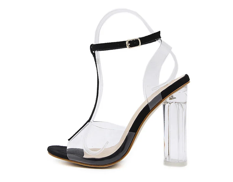 

Latest Classics Transparent Crystal Thick High Heels Sandal Model T-belt Transparent Crystal Women's Sandals