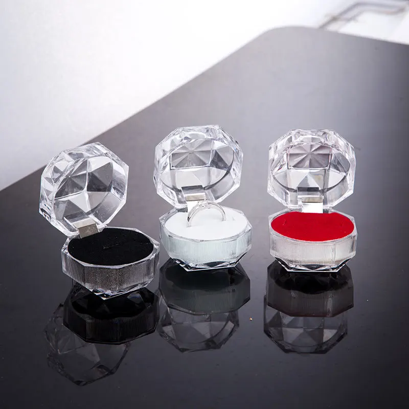 

Transparent small octagonal acrylic jewelry box earring ring Jewelry Box Gift Box
