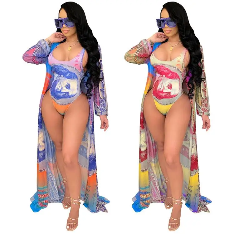 

women clothing Fashion sexy mesh perspective 2-piece bikini suit swimsuit 1-piece tights and coats 2021 new fashion