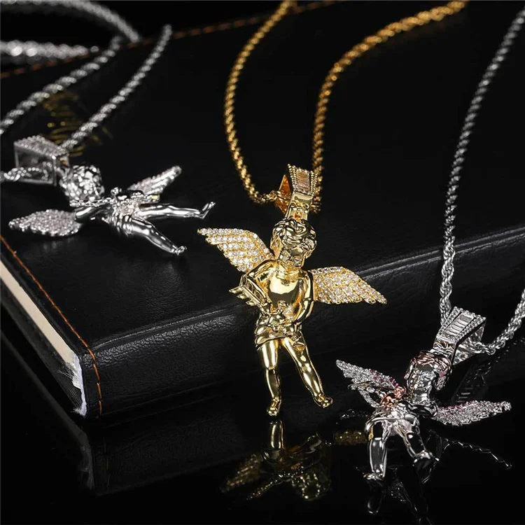 

European and American Hip hop jewelry with a bottle of cherubs pendant micro-inlaid zircon personality hipster man necklace