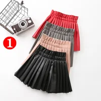 

Sprint Autumn Vintage Kid Girl Pleated Skirt Children Girl Solid Pu Leather Pleated Skirt Short School Girl Skirt for 4-8T