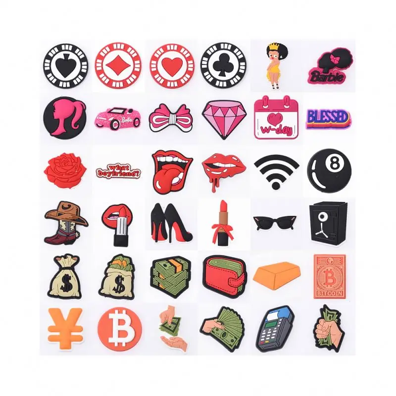 

new design croc Shoe Charm Popular croc sticker ready to ship money charm for croc shoes barbie charms, Customized