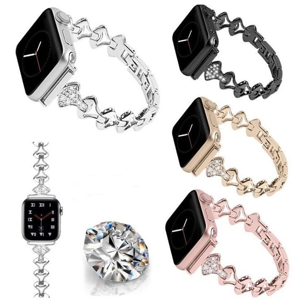 

New Small fan-shaped Design Metal Wristband Strap with diamond cutout strap For Apple Watch Series 1 2 3 4 5, Silver ,black gold rose, gold, vintage gold ,rose pink and so on