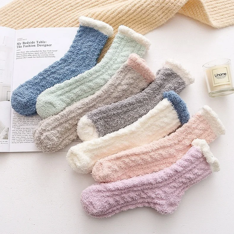 

High Quality Gift Soft Fluffy Girl Fuzzy Warm Autumn And Winter Cotton Socks, Picture