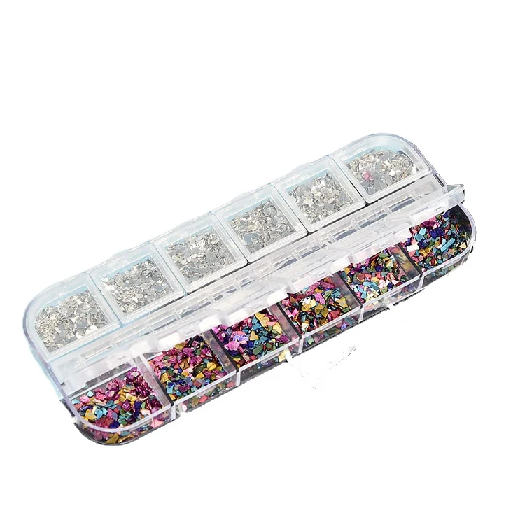 

Colorful super thin natural stone flakes nail decoration metallic foil colors shell irregular nail glitter flakes for nail
