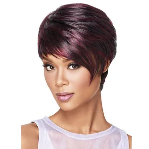 Women Fashion Wine Red Short Human Wig Curly Wigs Synthetic Hair Wig 2