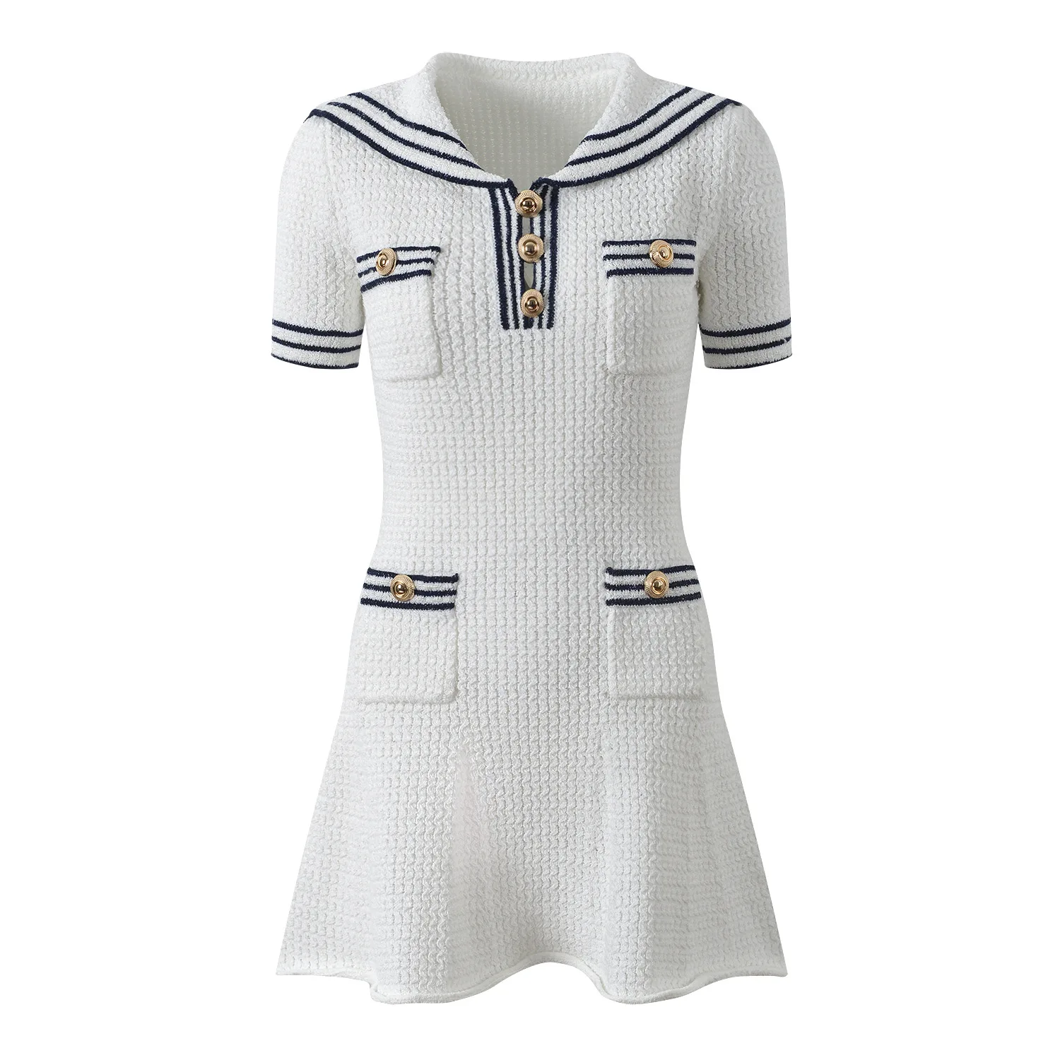 Striped Short Sleeve Mini Sweater Dress