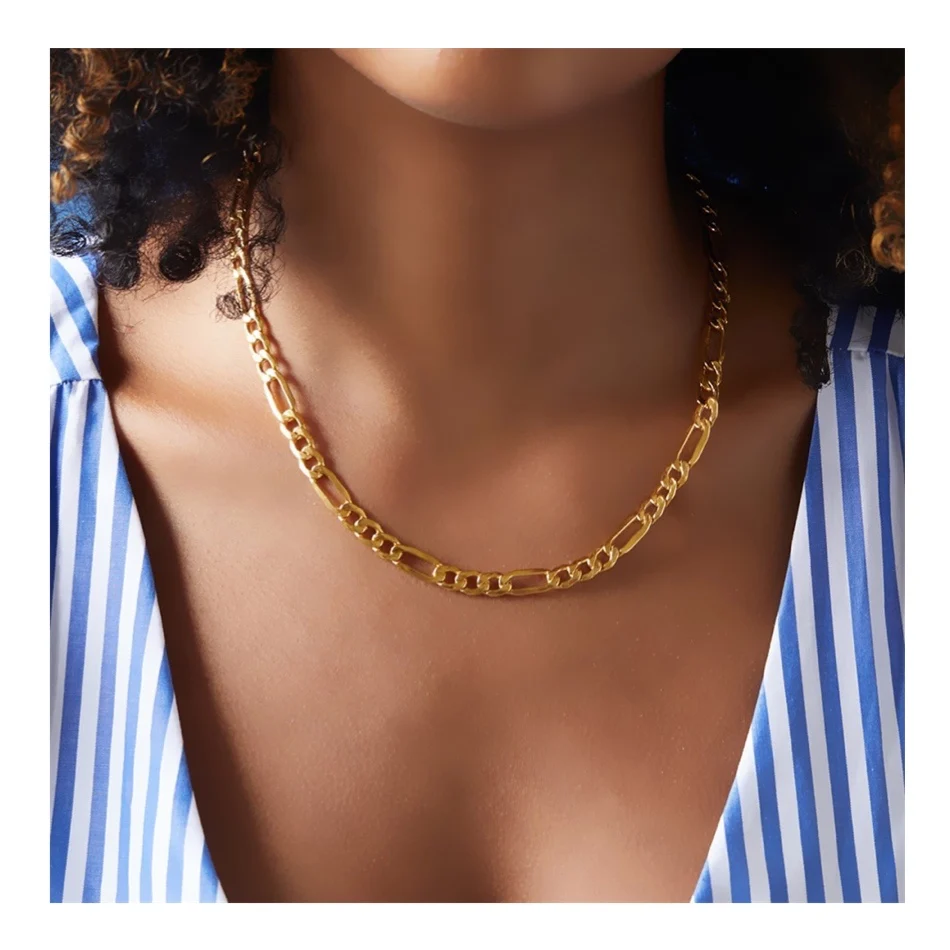 

Fashion Jewelry for Ladies Hip Pop Wholesale Men's Classic Gold Plated Stainless Steel Linked Chain Figaro Chain Necklace, Silver/gold/rose gold