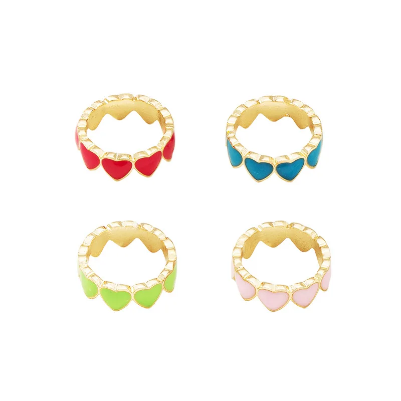 

Cute Design Gold Plated Muitoclor Enamel Heart Ring Enamel Gold Ring, Multicolor