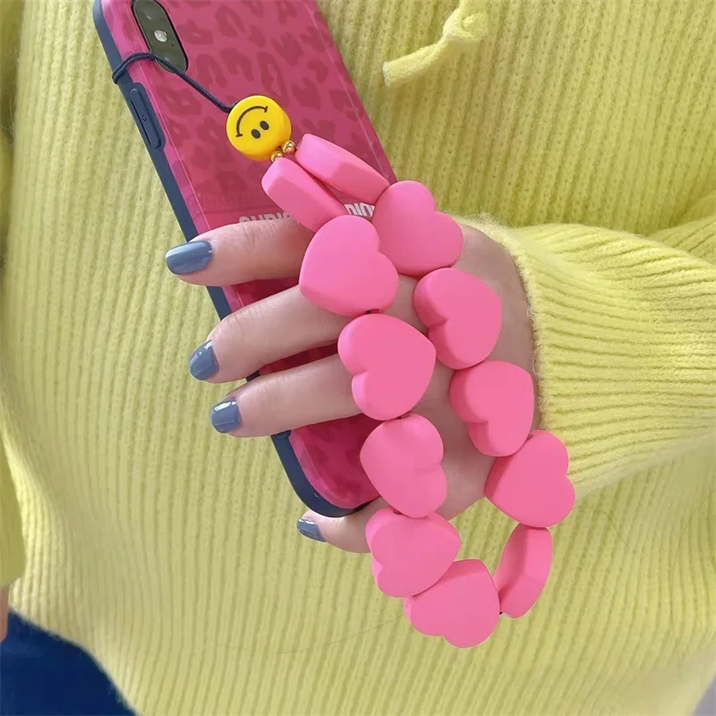

European and American Big Pink Heart Phone Chain Phone Strap INS Colorful Yellow Smile Phone Charm