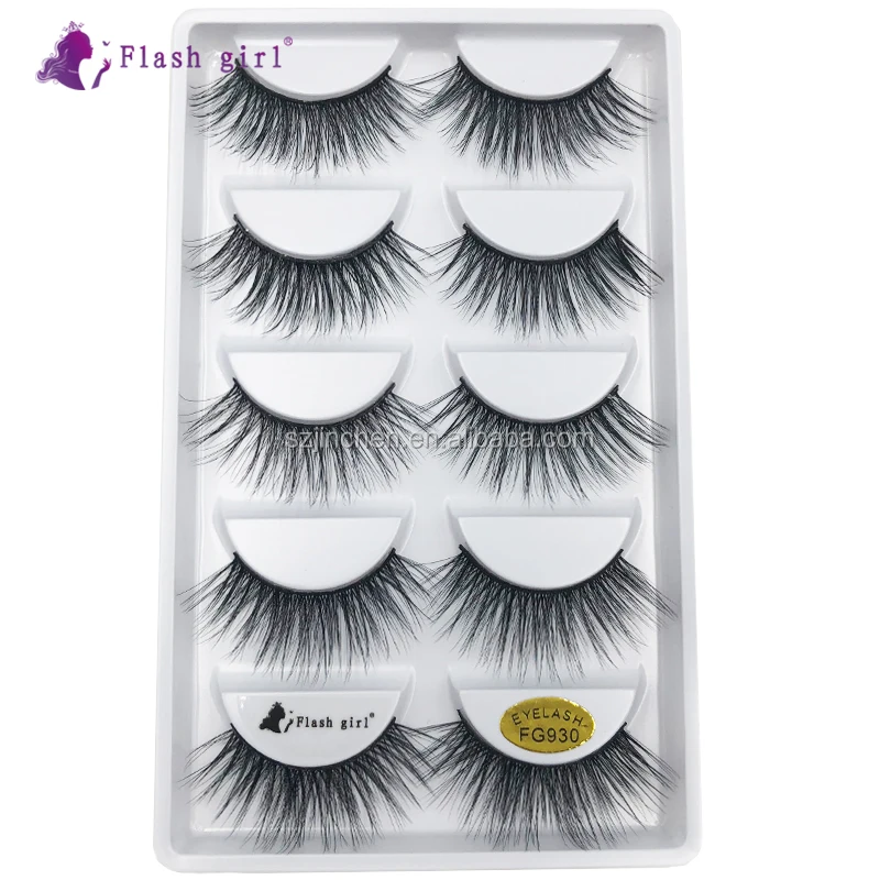 

FG series Flash girl 5 Natural style 5 pairs handmade 3D mink hair eyelashes private label, Natural color