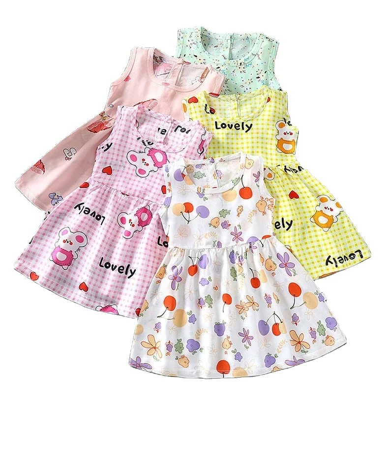 

Wholesale casual children pure cotton printed fruits baby girl summer dresses, Picture shows