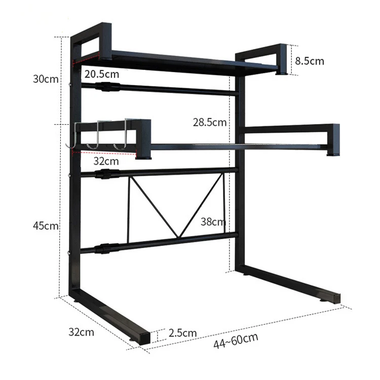 
High Quality Carbon Steel Kitchen Storage Holder Metal Flexible Standing Type Microwave Oven Shelf Rack 