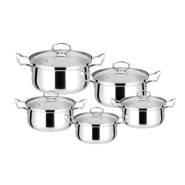 

J452 Wholesale Custom Logo 10 PCS Stainless Steel Cookware Set With Handle Non Stick Cooking Pot Set