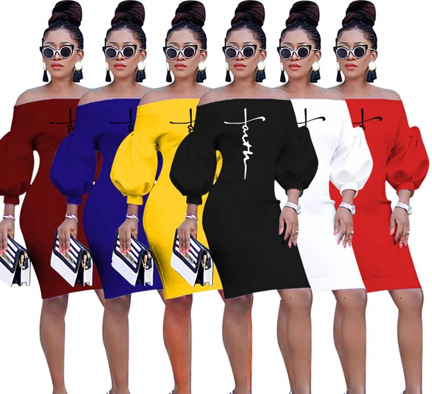 

2022 Hot sale faith tops off shoulder long sleeve maxi dress ladies casual bodycon dresses for women lounge wear faith clothes, Red/brown/black/white
