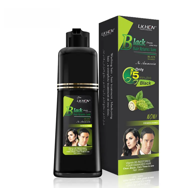 

Lichen Whole Sale Private Label Hair Dye Shampoo for Men and Women Acceptable Fragrant Smell Magic 5 Mins Black Semi-permanent, Black /brown