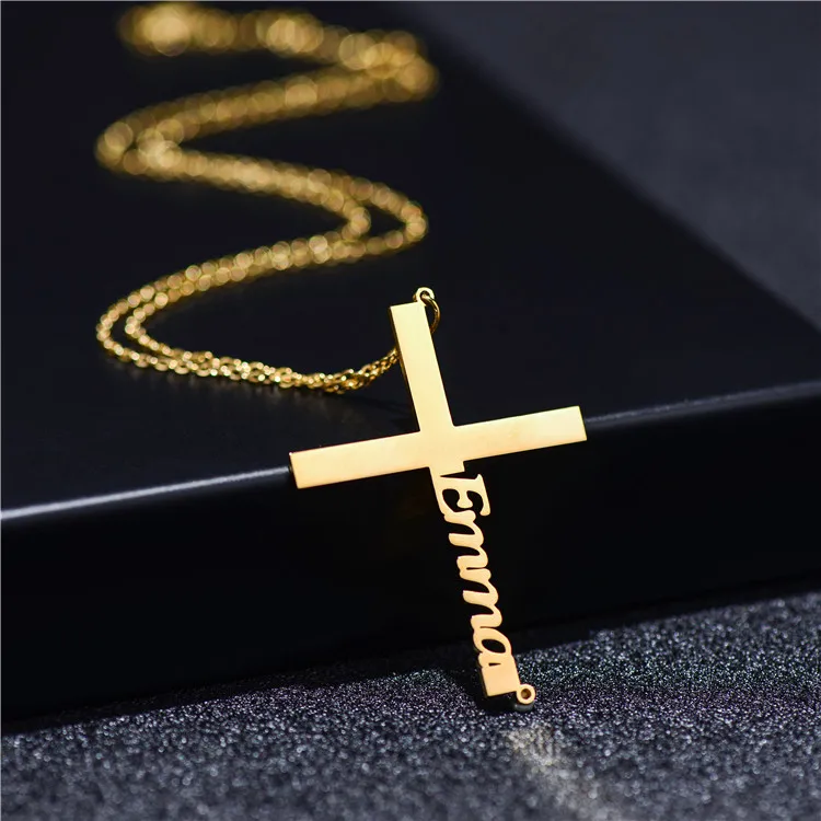 

Fashion Stainless Steel Women Pendant Gold Chain Custom Name Cross Necklaces