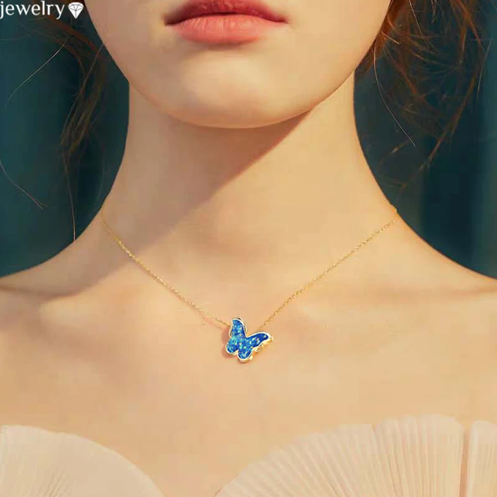 

Butterfly Acrylic Necklaces for Women Dainty Trendy Jewelry for Female Gift Jewelry for Girls Gold Plated Alloy Chain Necklaces, 5 colors