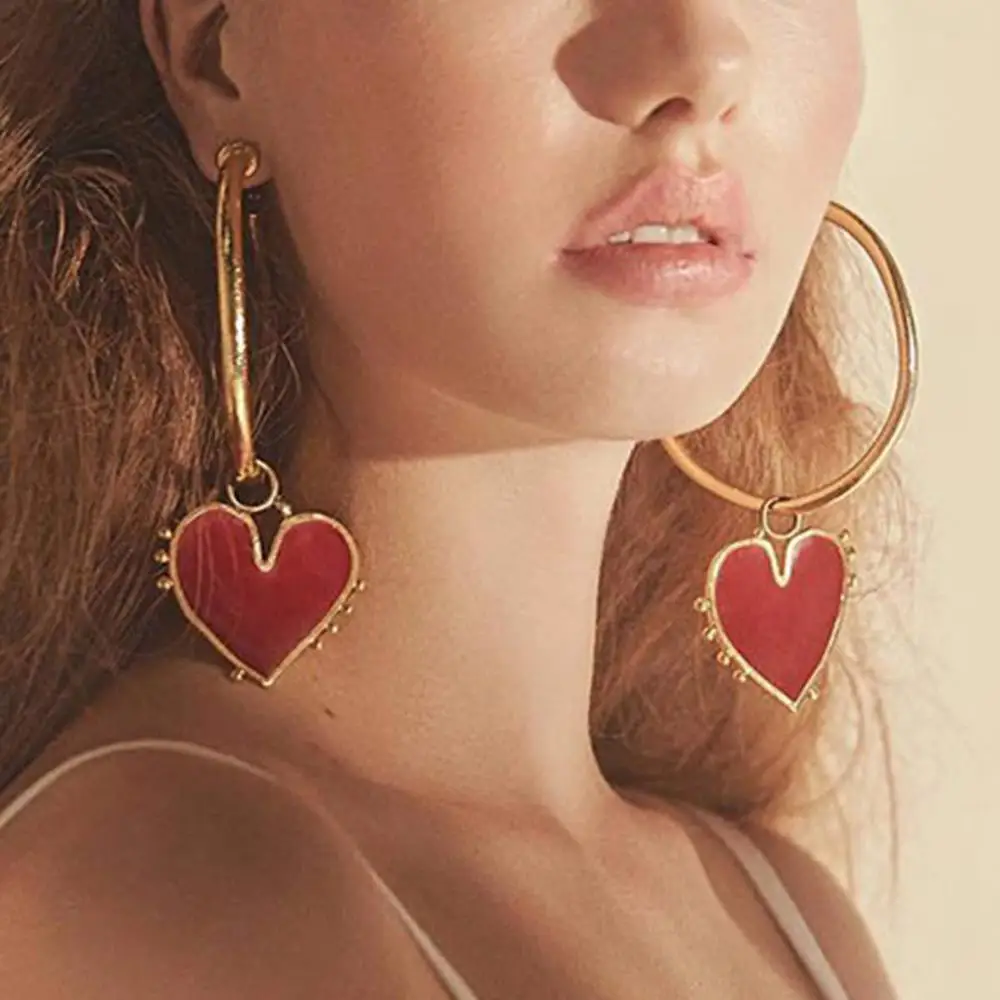 

Fashion gold red enamel heart drop earrings For Women Wholesale N911243, As pic
