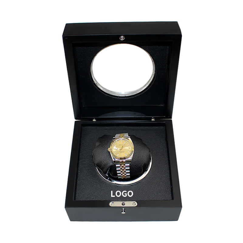 

High-end black lacquer packaging gift PU leather storage wooden watch boxes