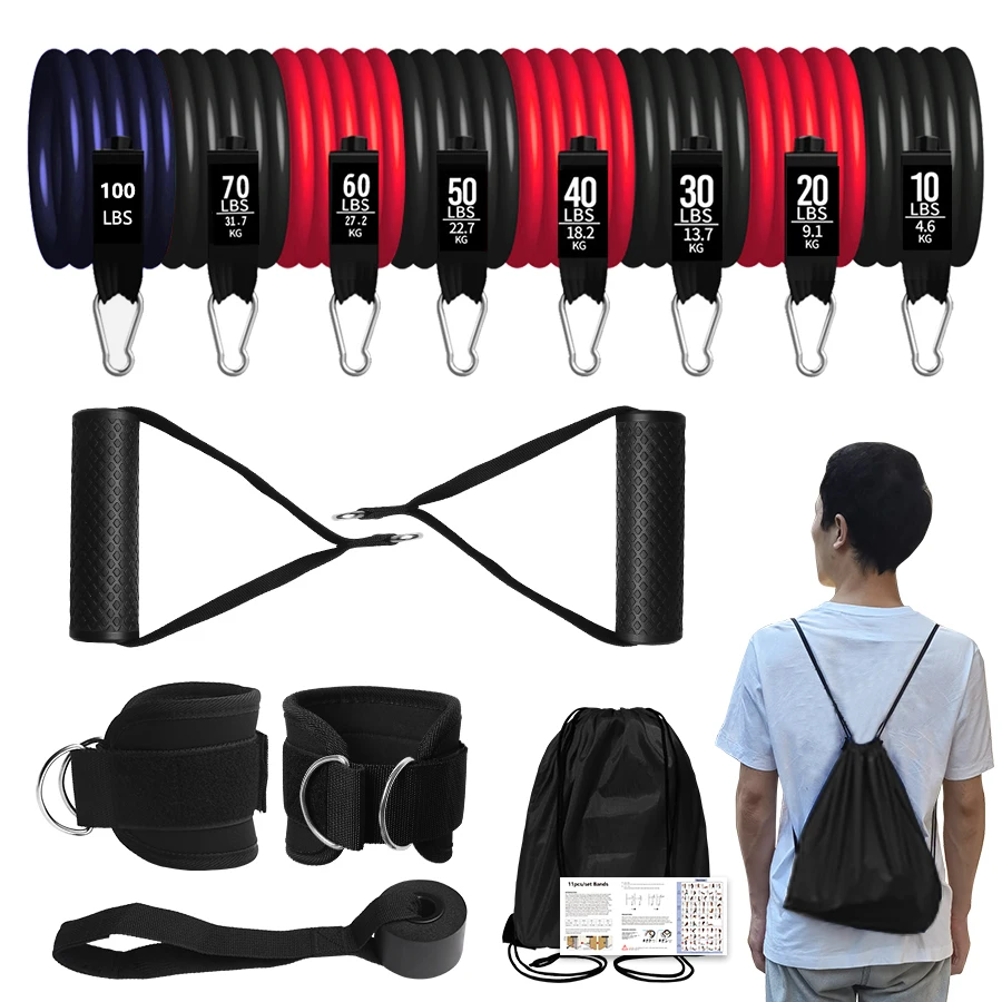 

Factory Premium Anti-Snap Fitness Tube Upgraded Rubber Handles Heavy Duty Door Anchor Wrist Ankle Straps Resistance Band Set