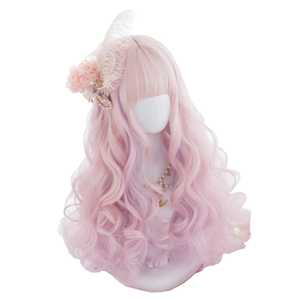 

Sweet Curly Hair Wig Candy Pink Girls Cosplay Party Lolita 12 INCH Female Rooming Face Natural Wigs, Pic showed