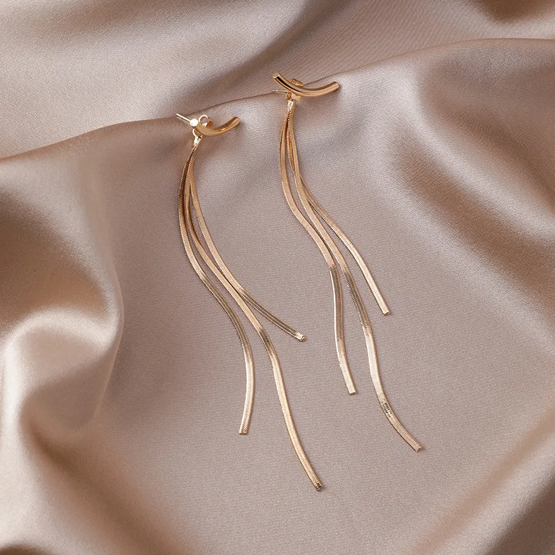 

Jachon 925 silver needle simple arc long tassel earrings popular exaggerated elegant sweep shoulder earrings