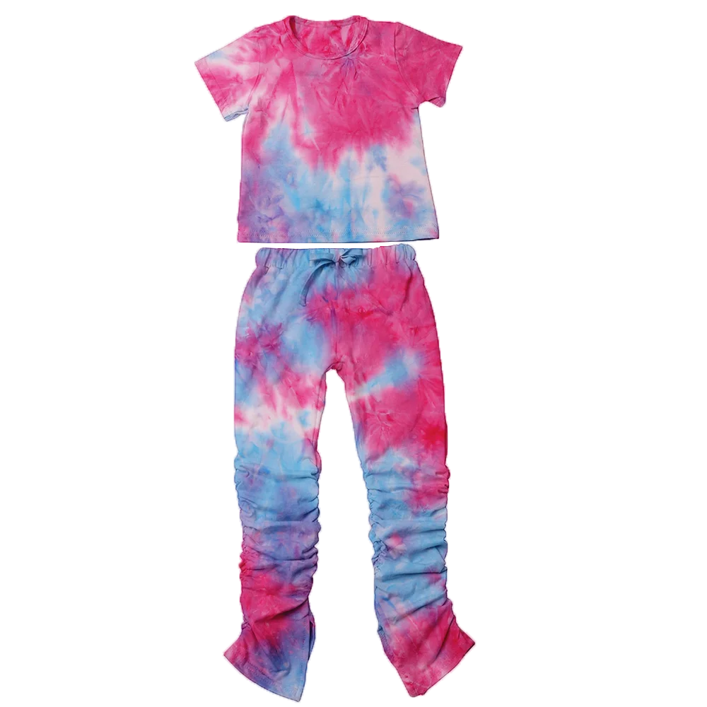 

Wholesale Two Piece Jogger Sets Mommy and Me Outfits Tie Dye Clothes Sets Baby Girl Kids Stacked Pants, Customized color