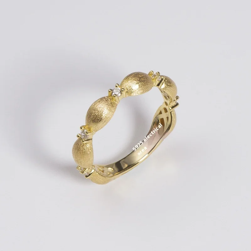 Aimgal Women's Ancient Vintage Stackable Ring 5A Zircon Wire Drawing 18K Gold-Plated S925 Silver NGTC Certified Socialite Fine