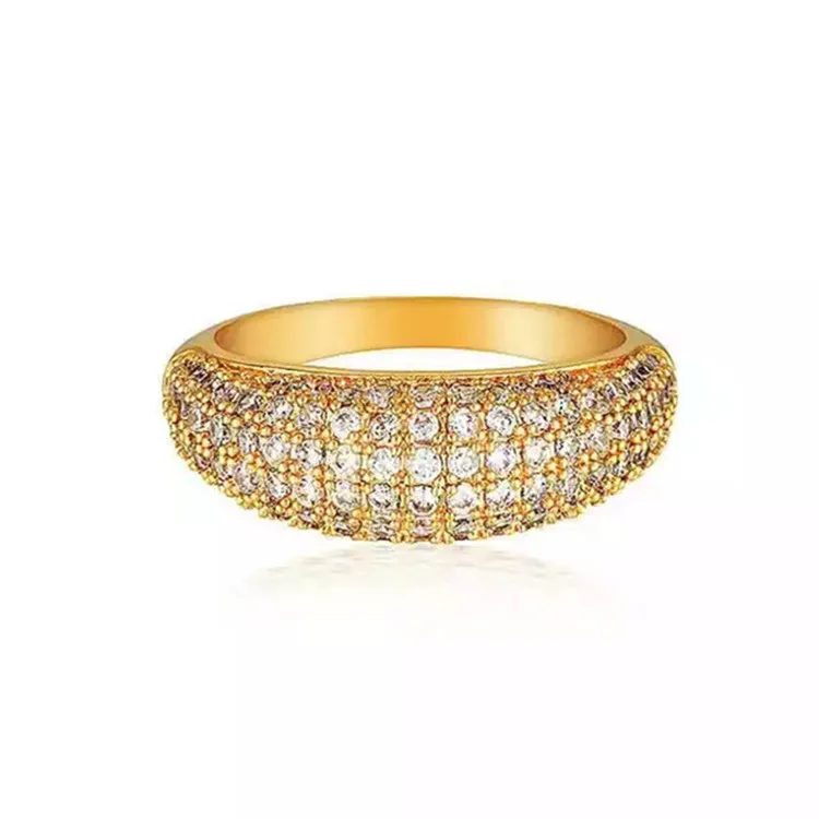 

Luxury Sparkle Waterproof Jewelry Stainless Steel 18K Gold Plated Chunky Micro Pave Diamond Dome Rings for Women