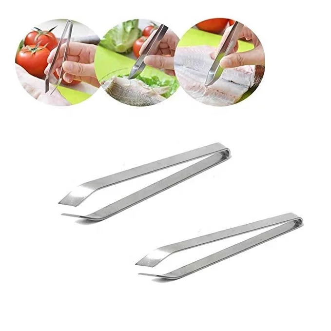 

Stainless Steel Pick-Up Utensils Fish Bone Tweezers Tongs Fish Bone Remover Kitchen Seafood Tool, Natural color
