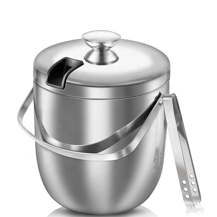 

Stainless Steel Ice Bucket Double Wall with Lid and Ice Tongs Durable Ice Bucket for Party, Natural