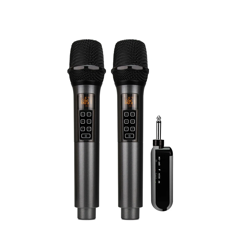 

Karaoke party use Echo Volume control channel selected wireless smart singing mic, Grey/gold