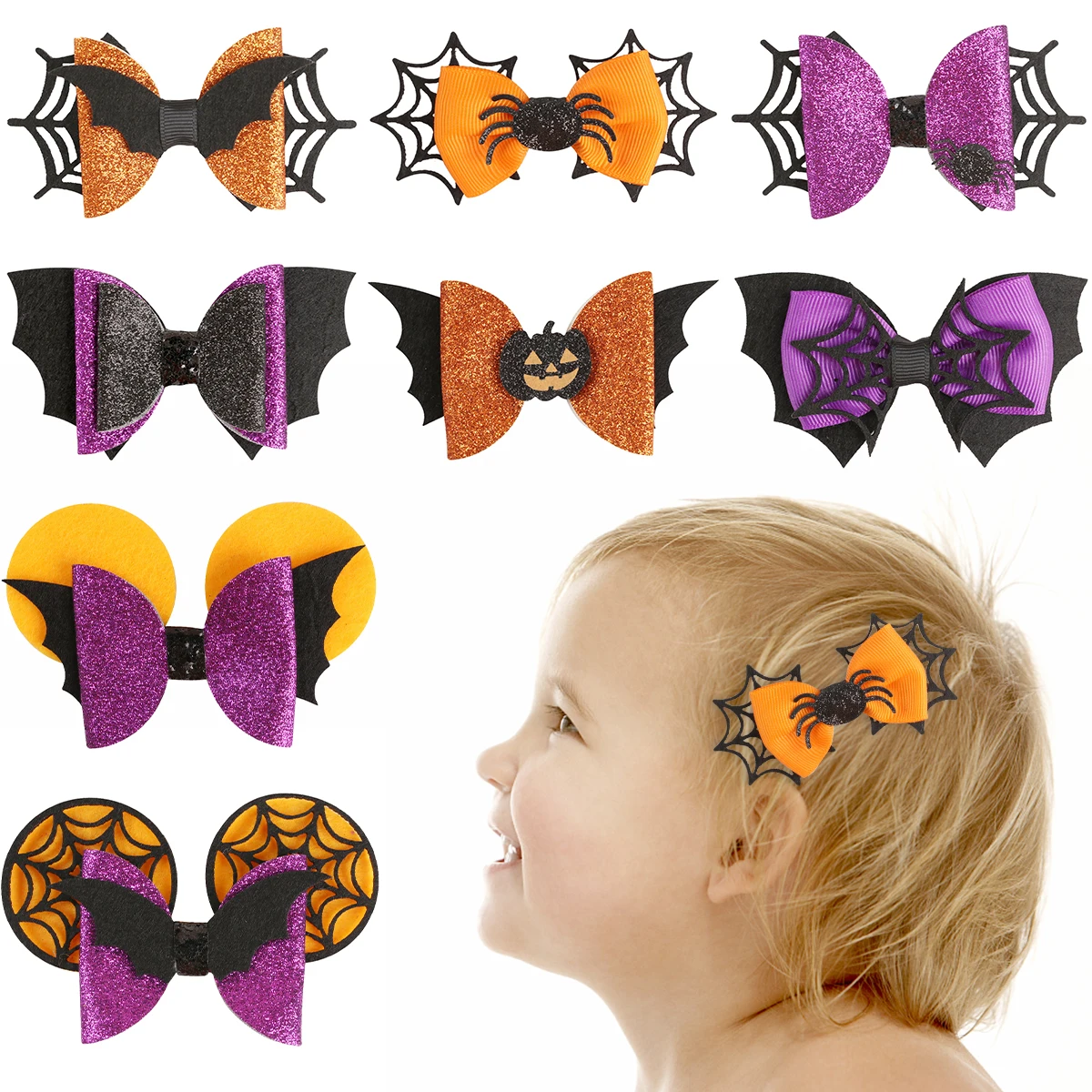 

4'' Pumpkin Spider Charms Hairpins Children Party Boutique Barrettes Hair Accessories Clips Halloween Hair Bows